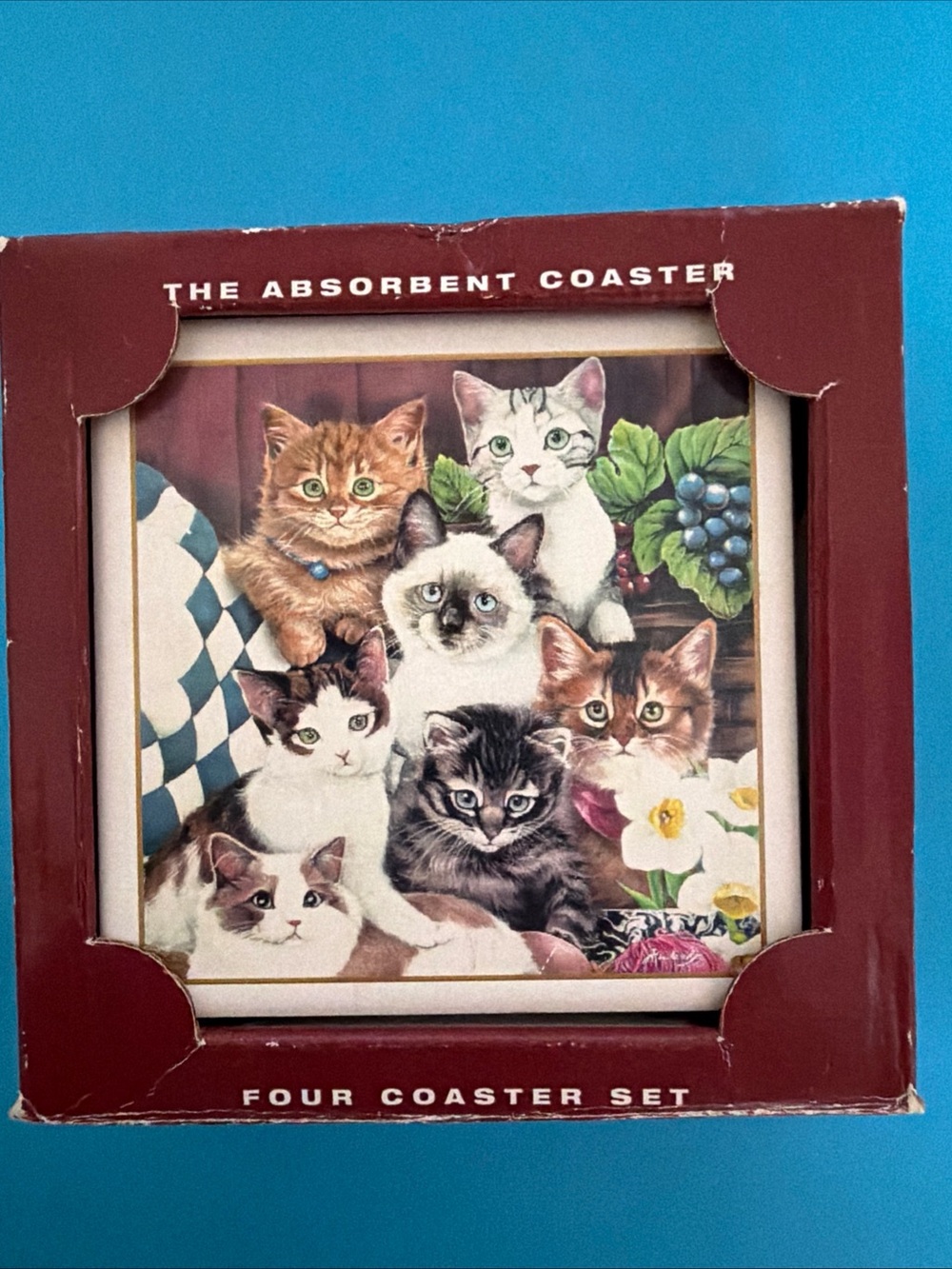 Kitten Cat Illustration Siamese Absorbent Coaster Set -4 gift drinks absorbstone